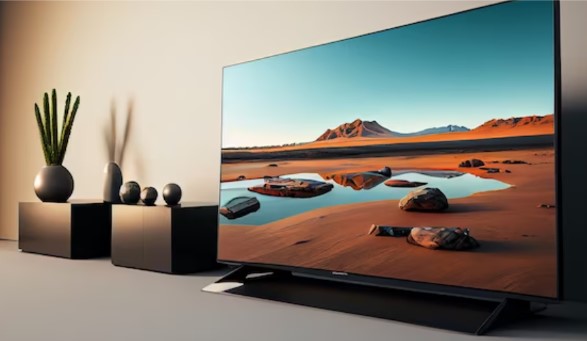 TV de pantalla plana con fondo desertico